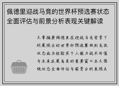 佩德里迎战马竞的世界杯预选赛状态全面评估与前景分析表现关键解读